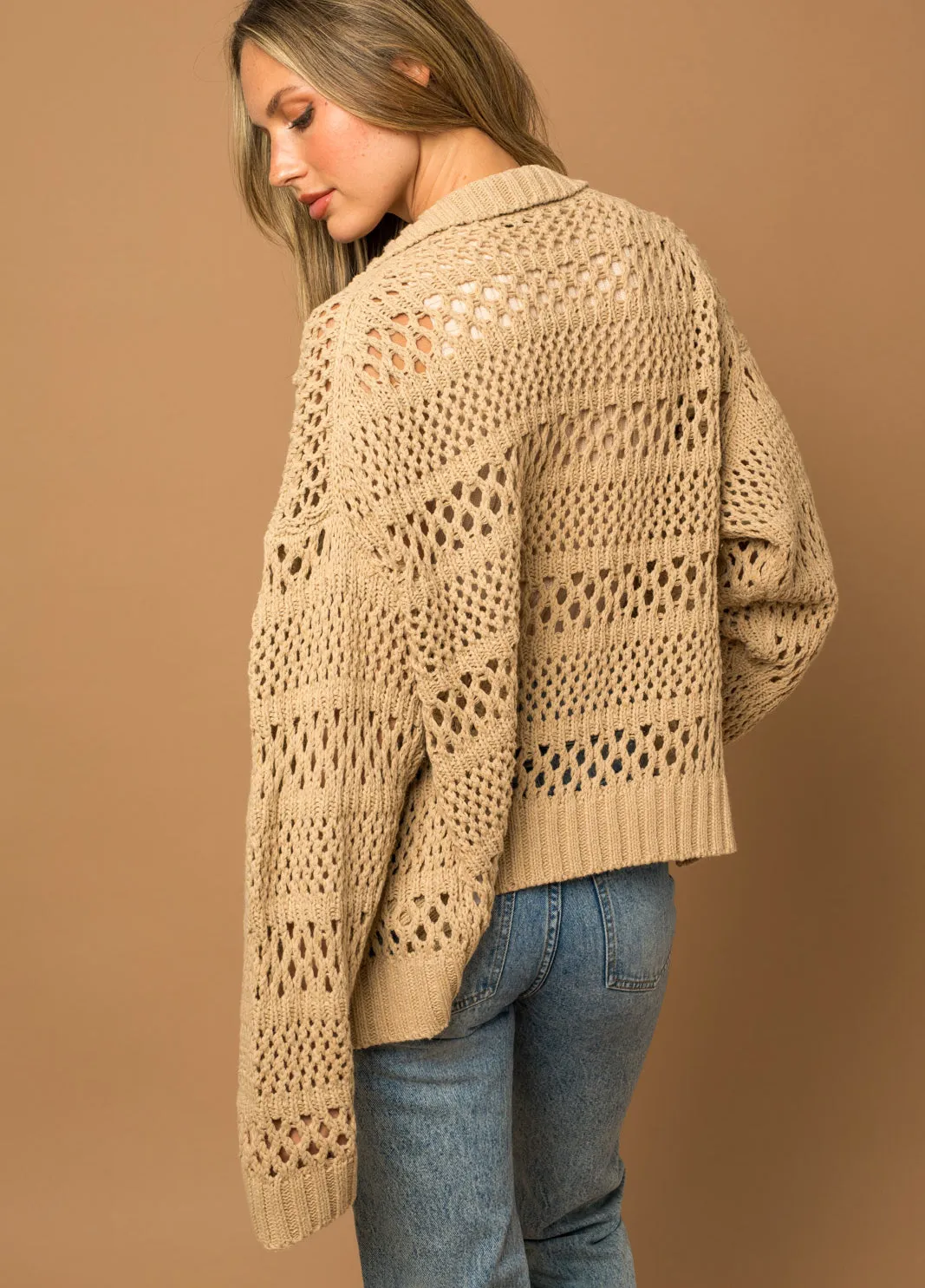 Taupe Collared Button Down Cardigan