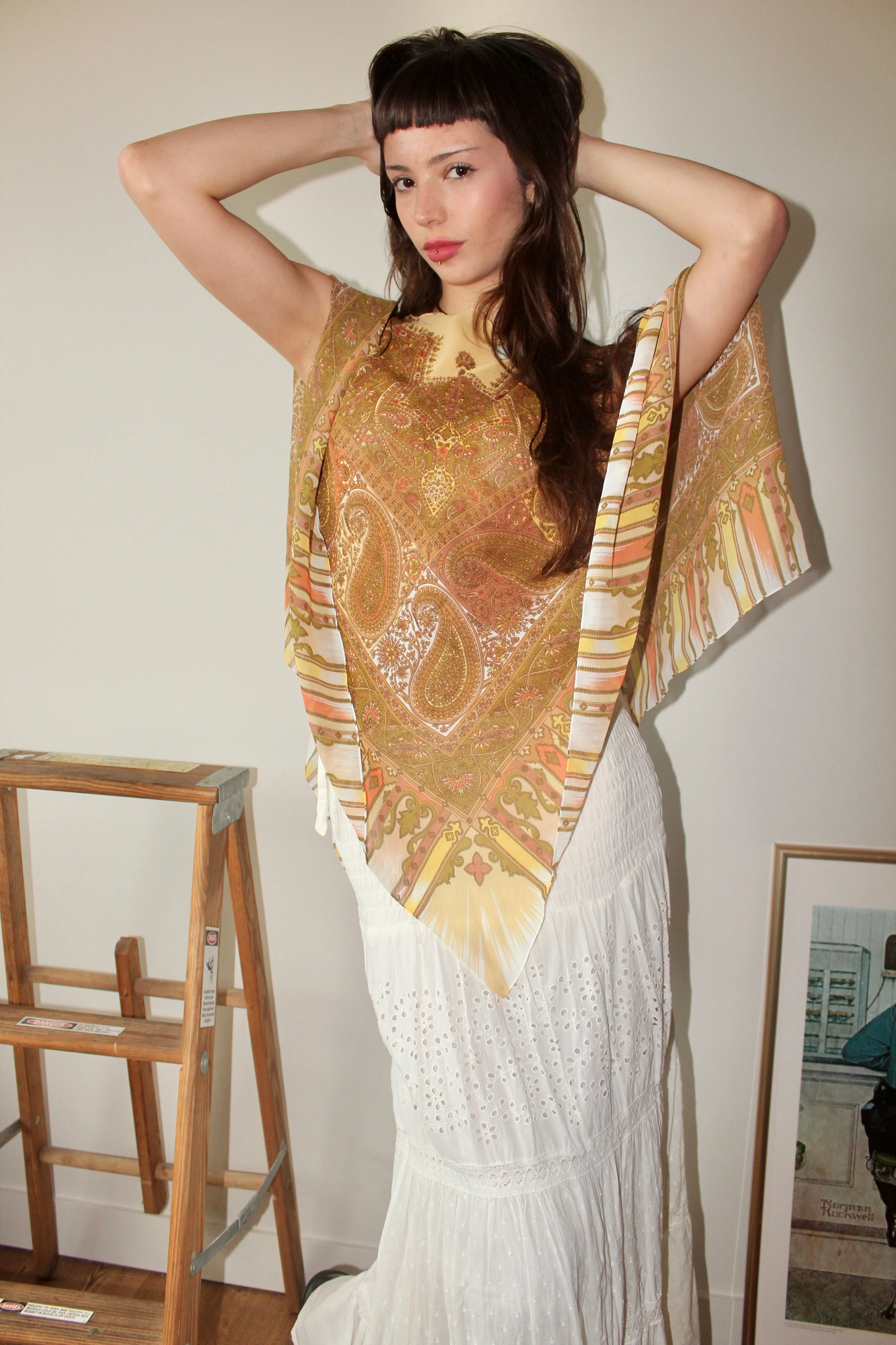 Vintage Retro Silk Poncho (One Size)