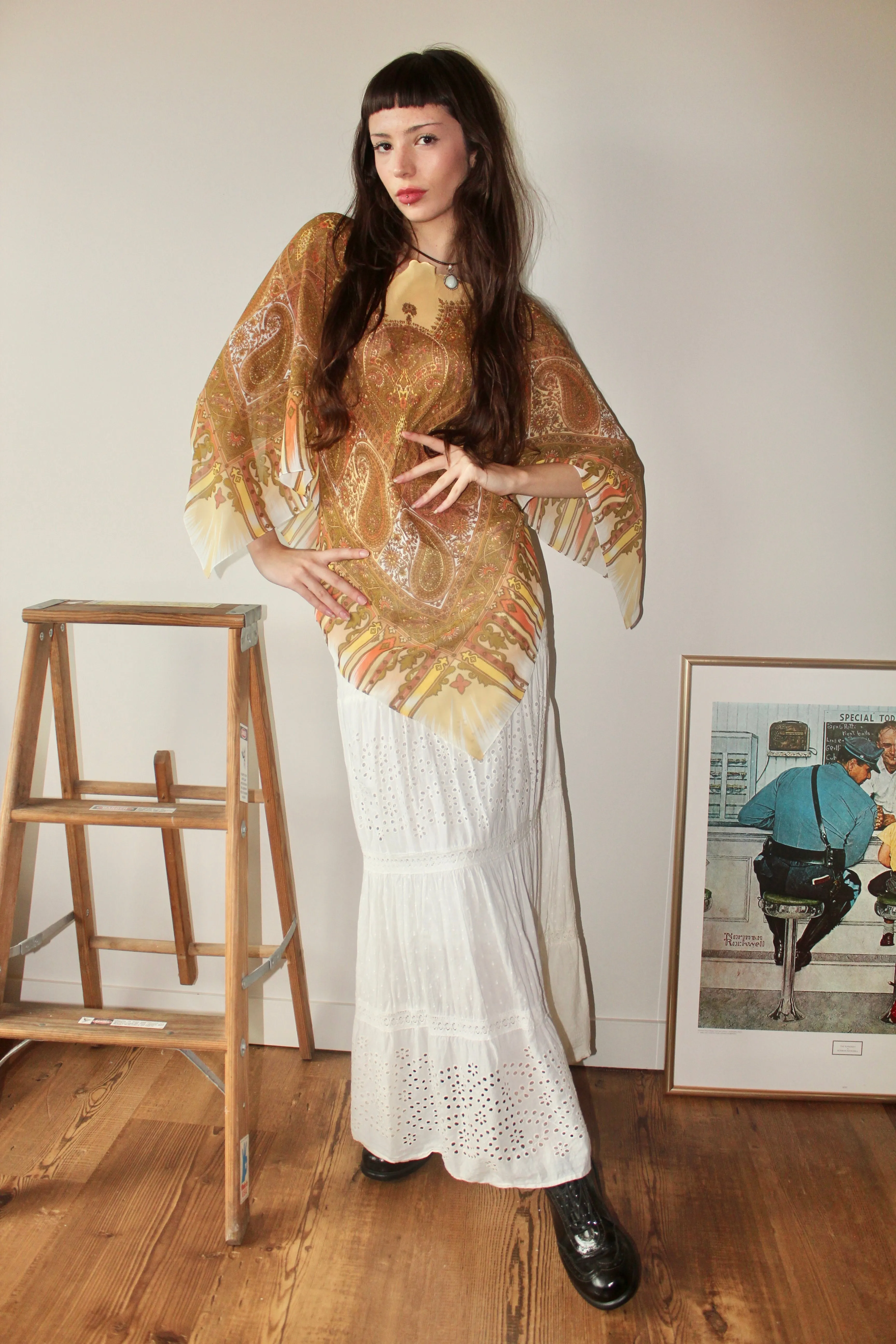 Vintage Retro Silk Poncho (One Size)