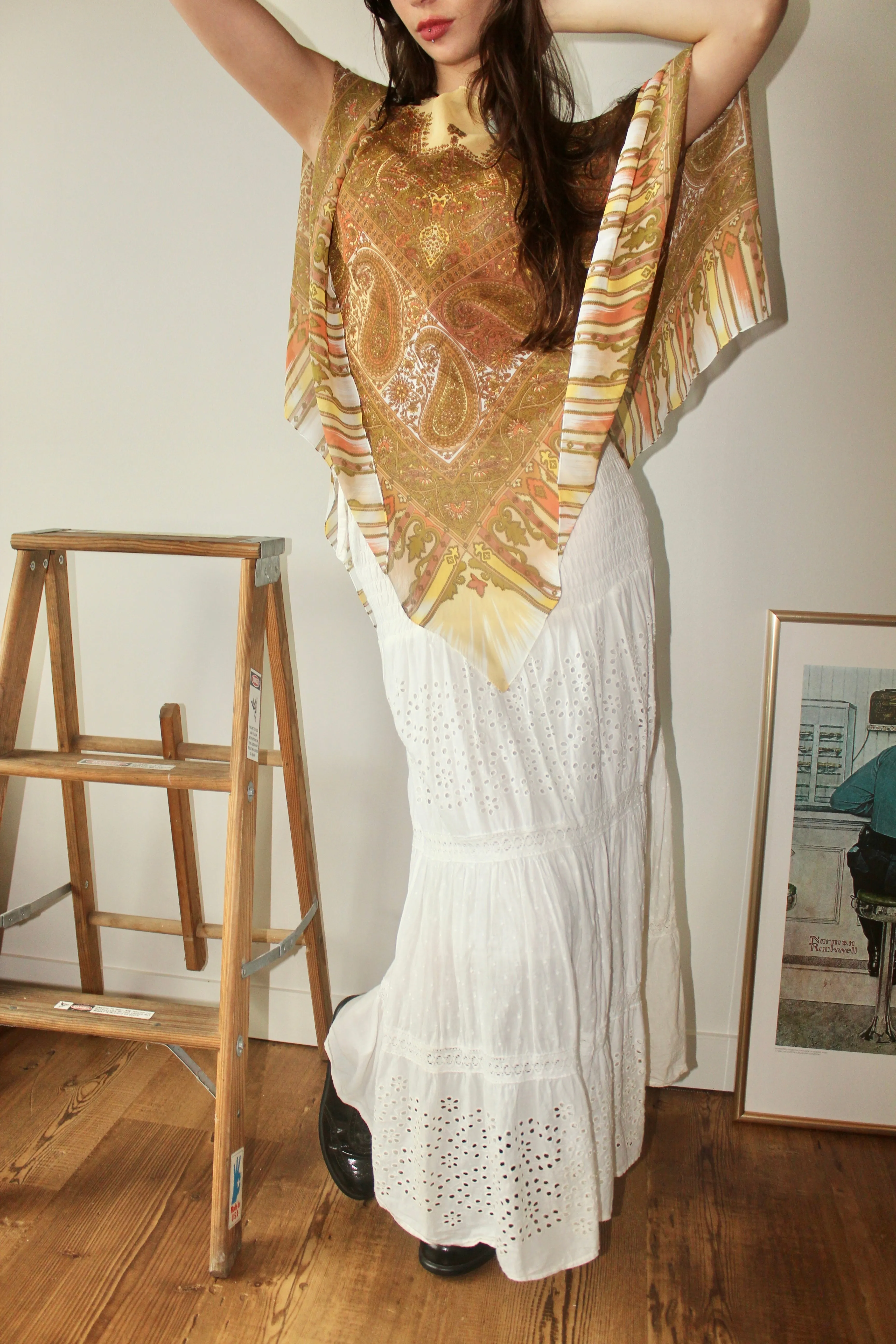 Vintage Retro Silk Poncho (One Size)