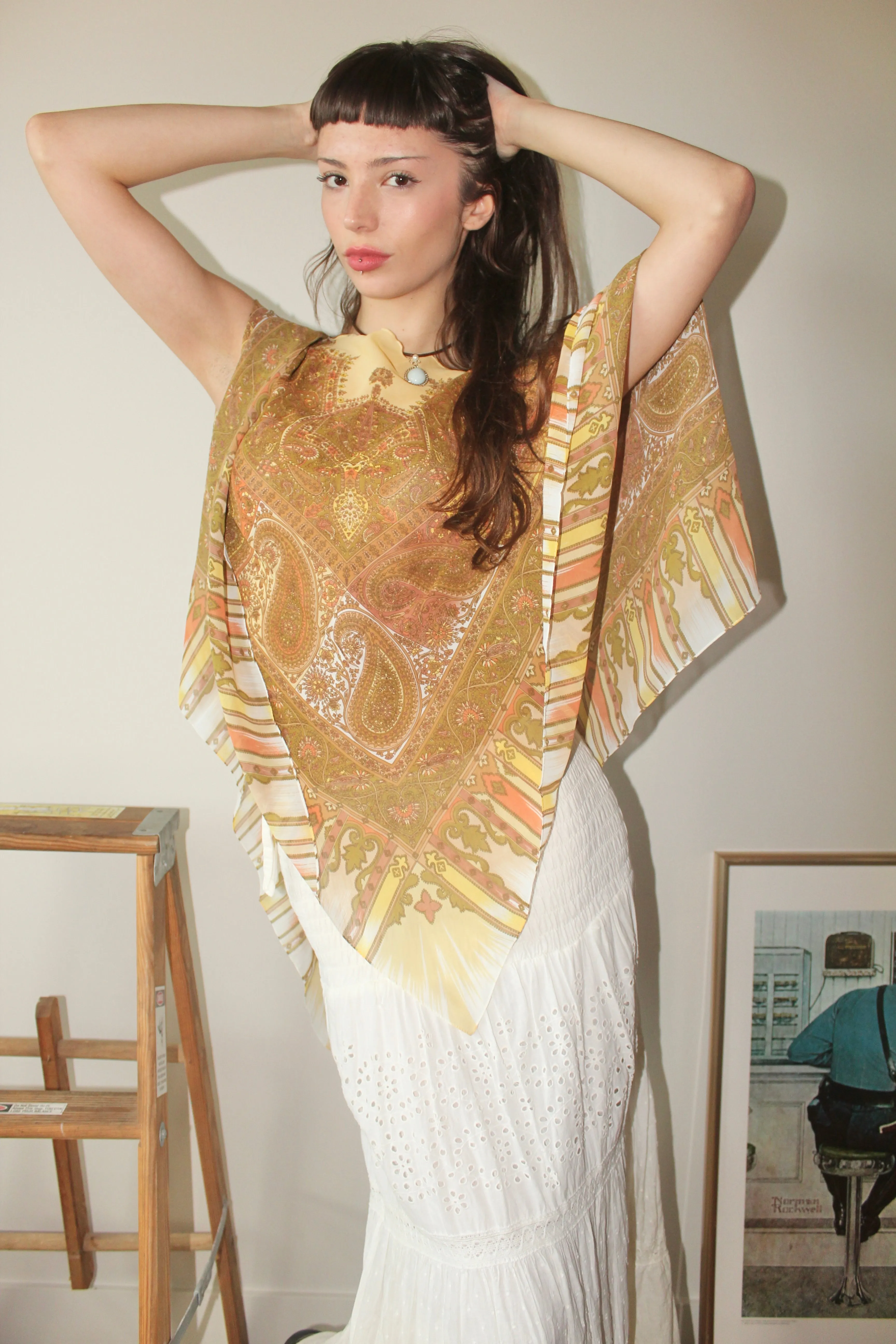 Vintage Retro Silk Poncho (One Size)
