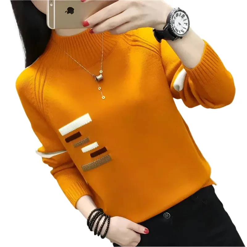 Women’s Turtleneck Sweater – Autumn & Winter Warm Knitwear, Casual Solid Brown Knit Pullover, Korean Fashion Bottoming Shirt