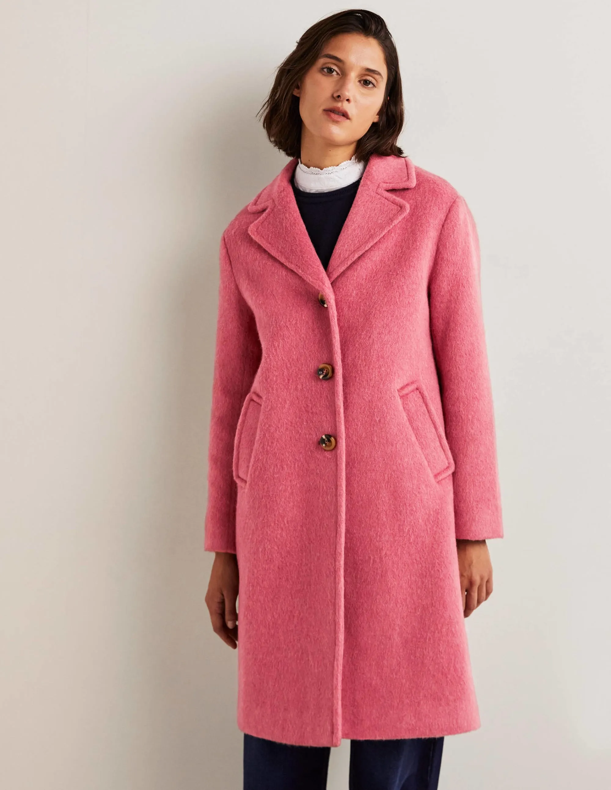 Wool Blend Collared Coat-Dusty Red