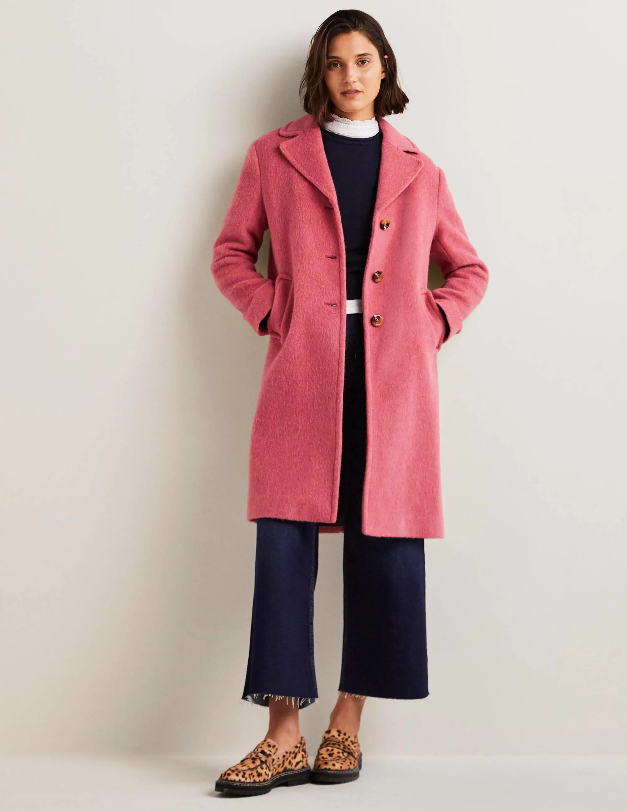 Wool Blend Collared Coat-Dusty Red