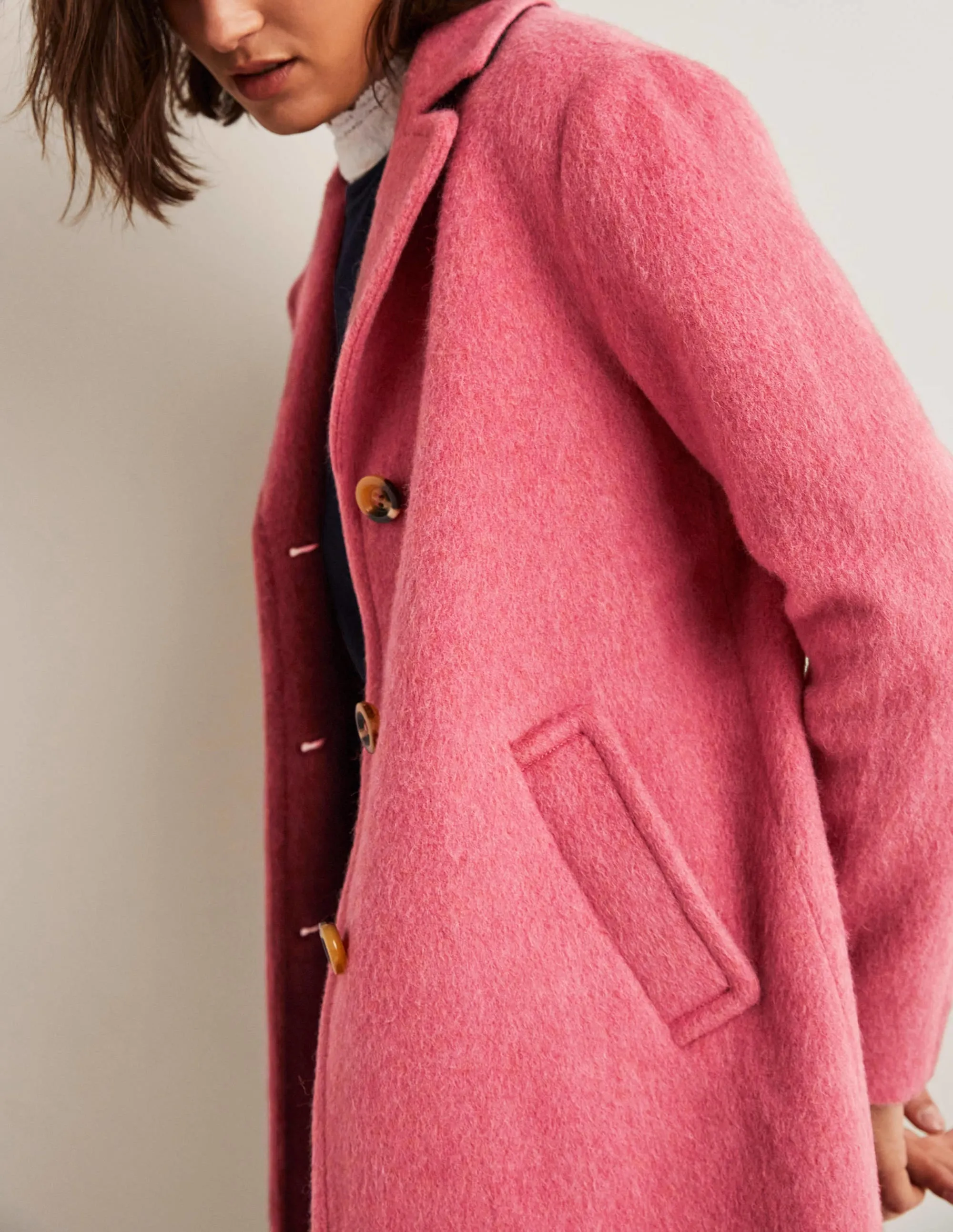 Wool Blend Collared Coat-Dusty Red