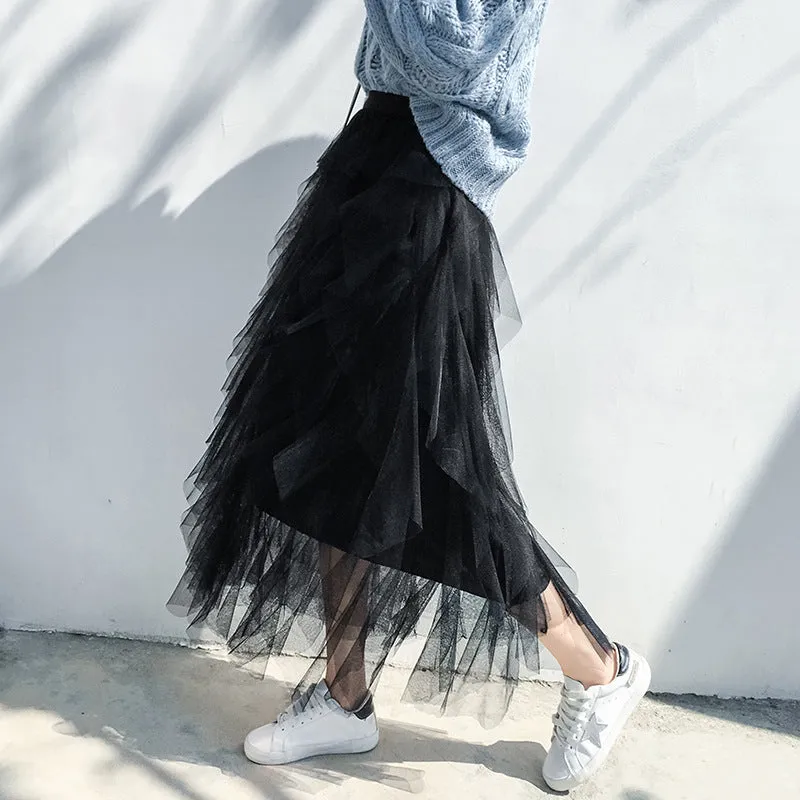 yarn layer cupcake fairy skirt knee length poncho flared dress for women